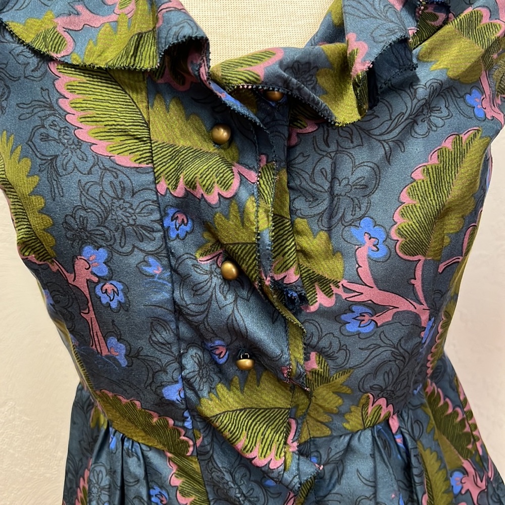 Vanessa Virginia Anthropologie Blue/Green Floral Print Peplum Blouse Size 0 - Picture 4 of 15